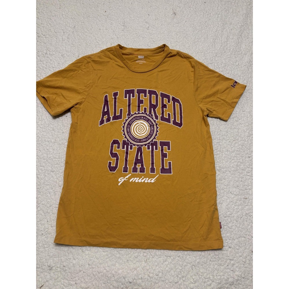 Levi's Mens Graphic Tee T-shirt S Yellow Altered State Of Mind Cotton 22491-1230